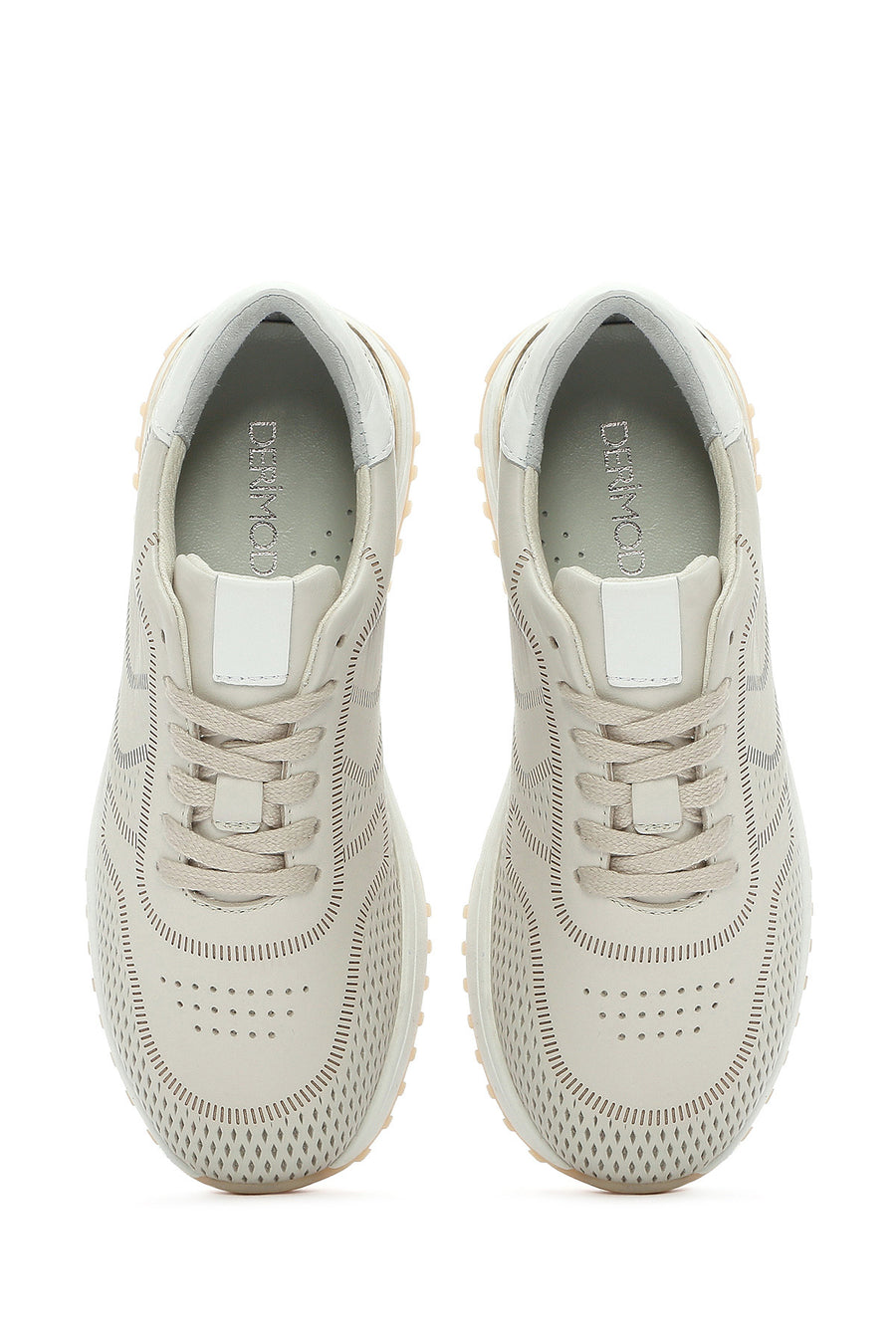 Kadın Krem Bağcıklı Kalın Tabanlı Deri Sneaker