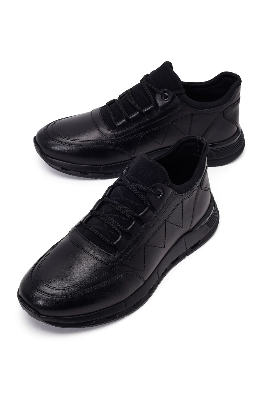 Erkek Siyah Bağcıklı Deri Casual Sneaker
