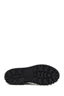Women's Black Leather Buckle Zippered Boots | Derimod