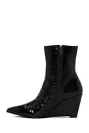Woman Black Zip Closure Wedge Heel Leather Boots | Derimod