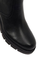 Women's Black Zippered Thick Heeled Leather Boot | Derimod