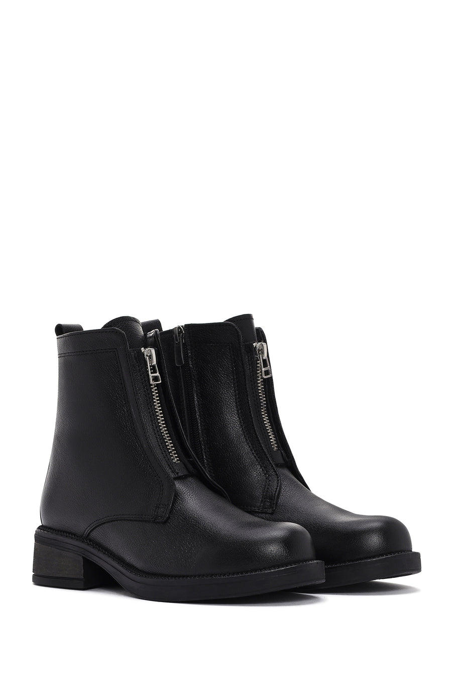 Women's Black Leather Zippered Boots