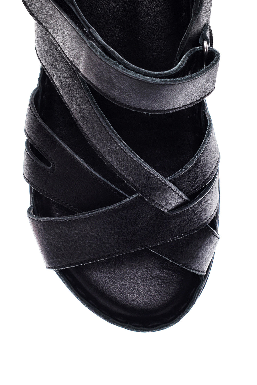 Women's Black Leather Comfort Sandals