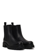 Woman Black Thick-Soled Leather Chelsea Boots | Derimod