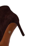 Woman Brown Zip Closure Thin-Heeled Suede Boots | Derimod