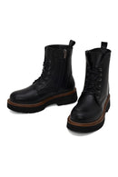 Woman Black Zip Closure Thick-Soled Leather Combat Boots | Derimod