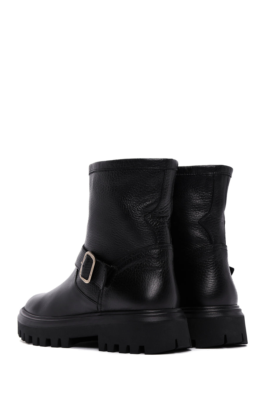 Women's Black Leather Buckle Boots