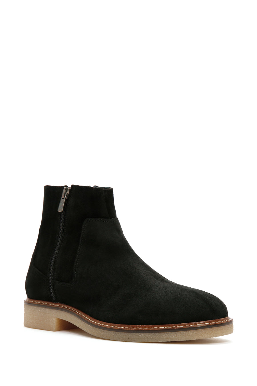 Men's Black Zippered Suede Leather Casual Boots