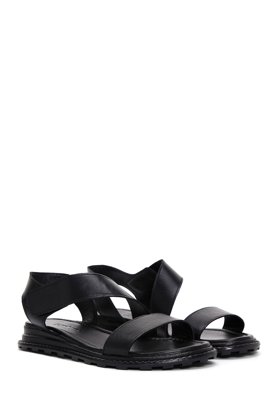 Women's Black Ankle Strap Leather Sandals
