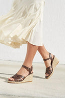 Woman Brown Ankle-Strap Buckled Wedge-Heel Leather Espadrilles Sandal | Derimod