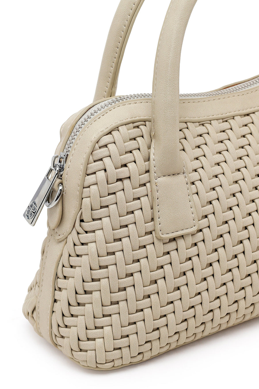 Woman Cream Long-Strap Braided Shoulder Bag
