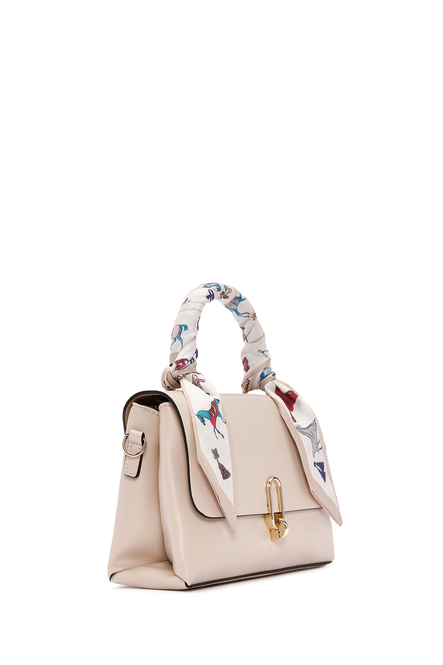 Women's Cream Long Strap Handbag with Accessory Detail