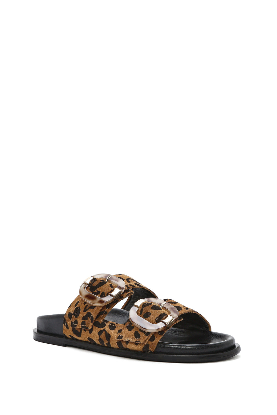 Women's Leopard Double Buckled Suede Leather Slippers