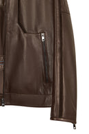 Palmer Male Brown Mandarin Collar Leather Jacket | Derimod