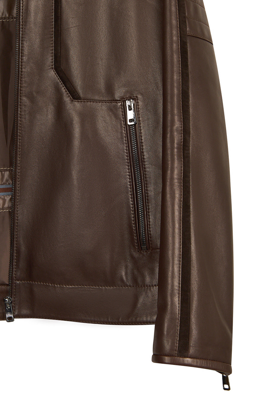 Palmer Male Brown Mandarin Collar Leather Jacket