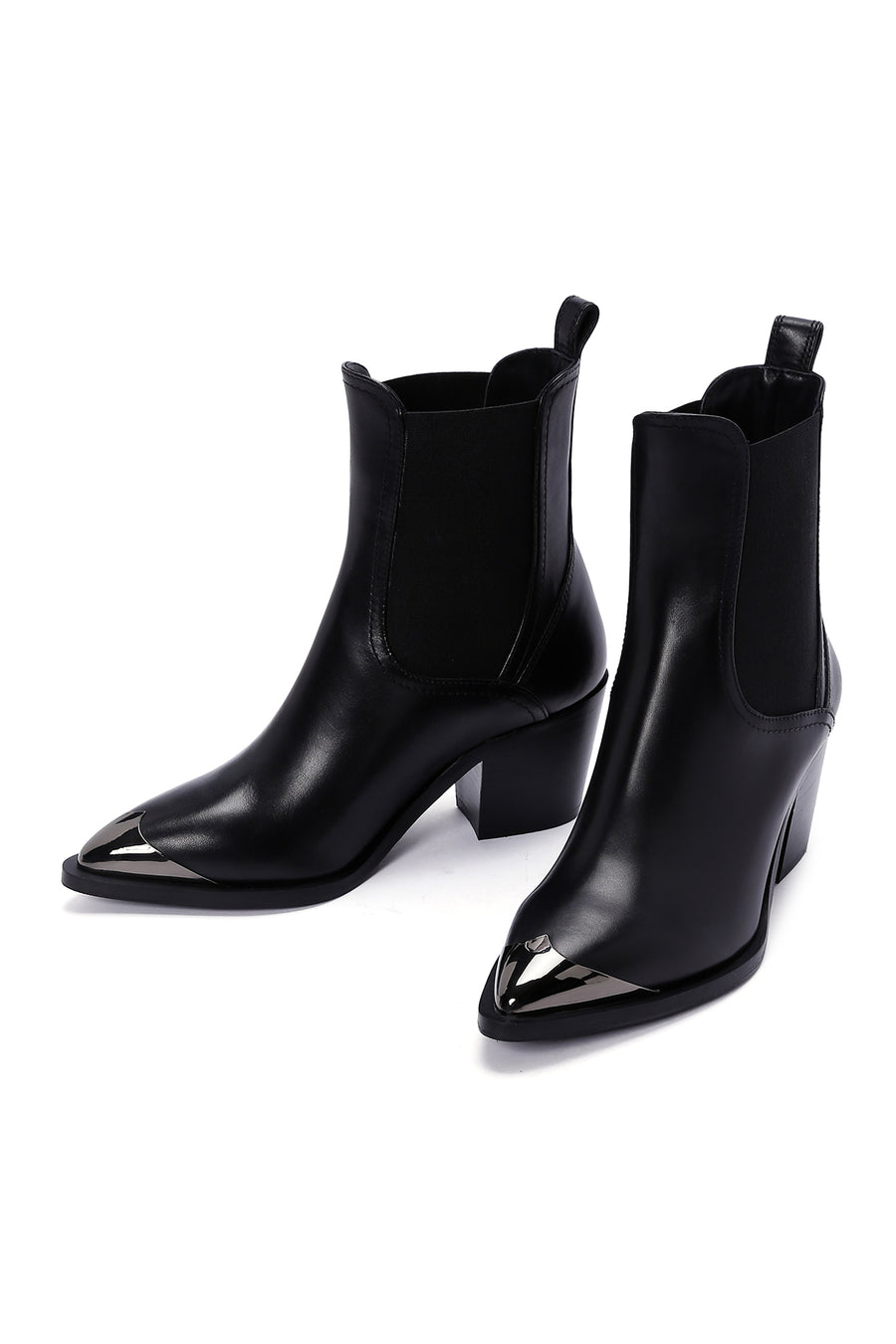 Women's Black Heeled Leather Chelsea Boots