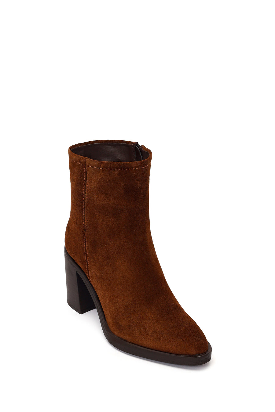 Woman Walnut Zip Closure Chunky Heeled Suede Boots