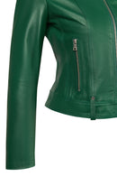 Sonia Woman Green Short Leather Jacket | Derimod