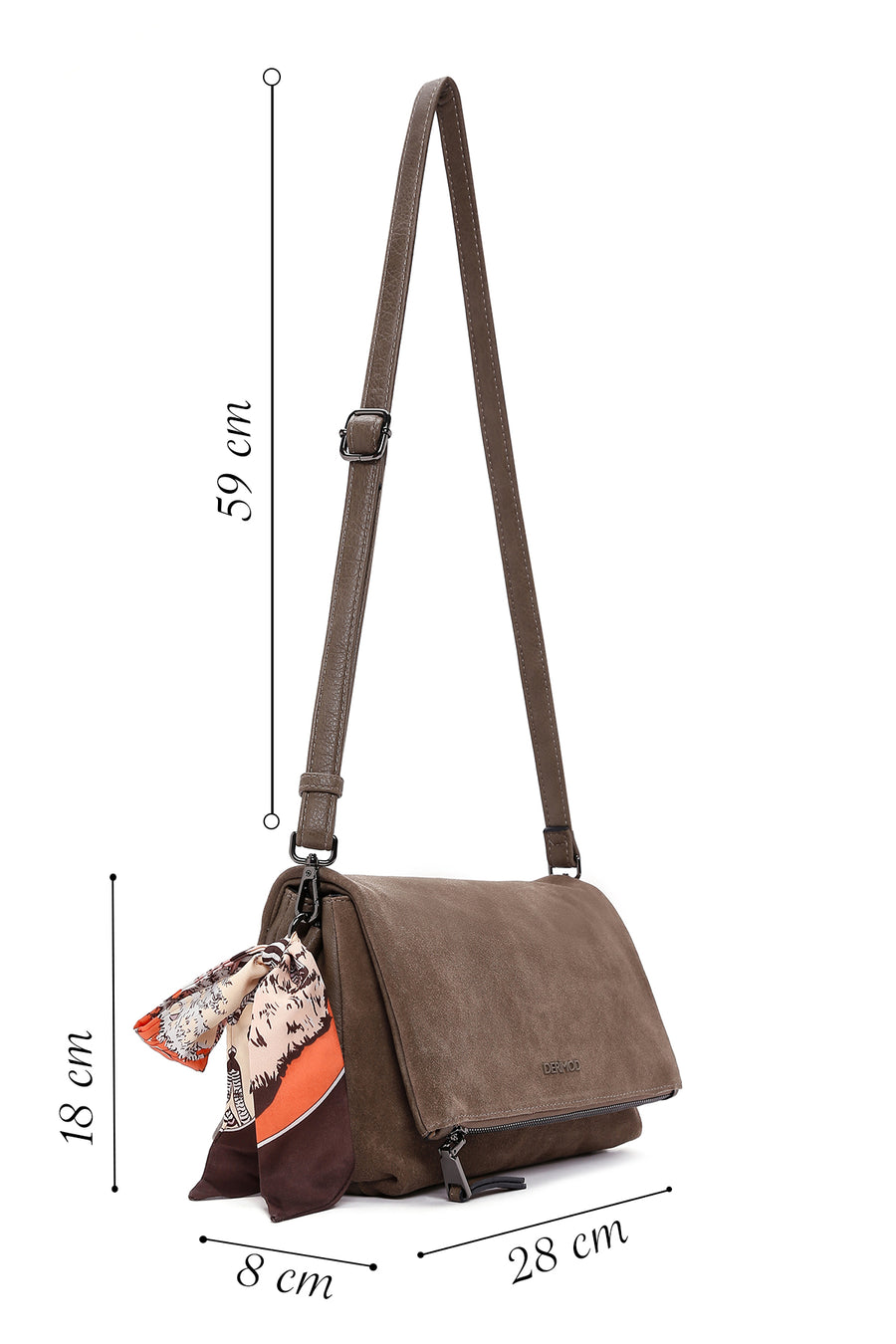 Women's Mink Long Strap Accessory Detailed Suede Crossbody Bag