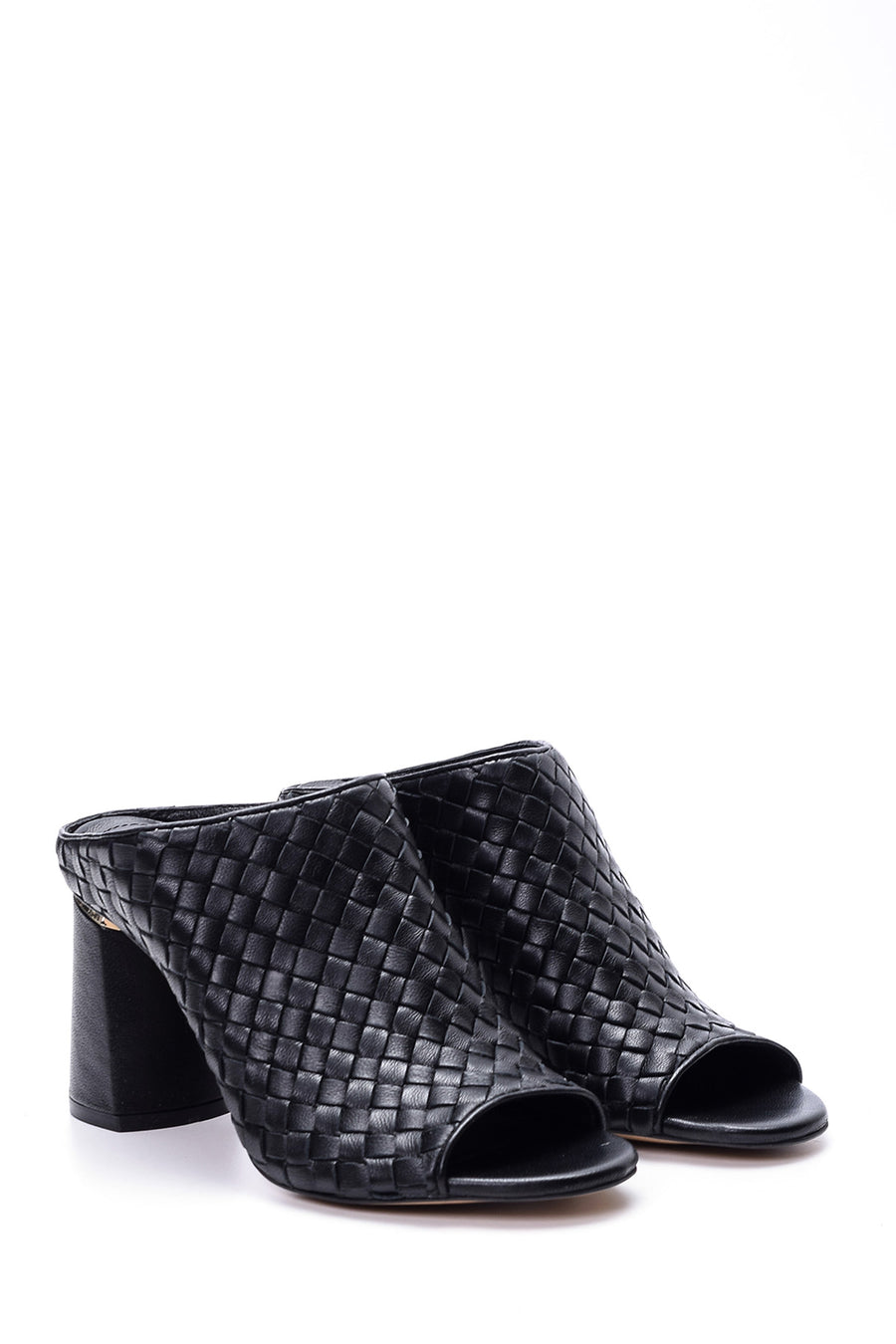 Women's Leather Heel Detailed Heeled Slippers