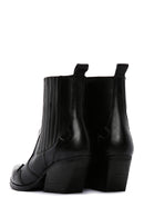 Women's Black Leather Cowboy Western Heeled Boots | Derimod