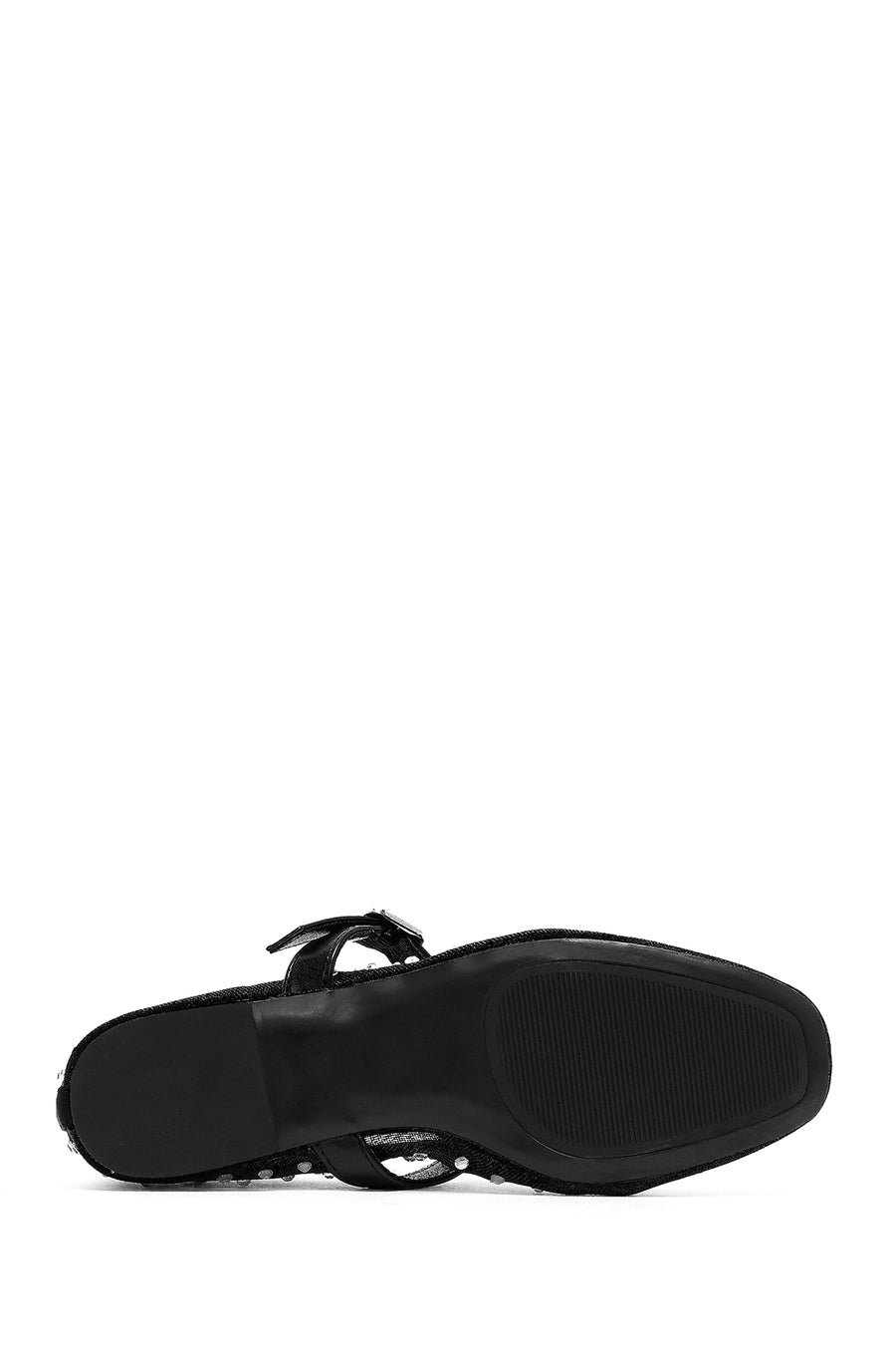 Women's Black Buckled Stone Fabric Ballerinas