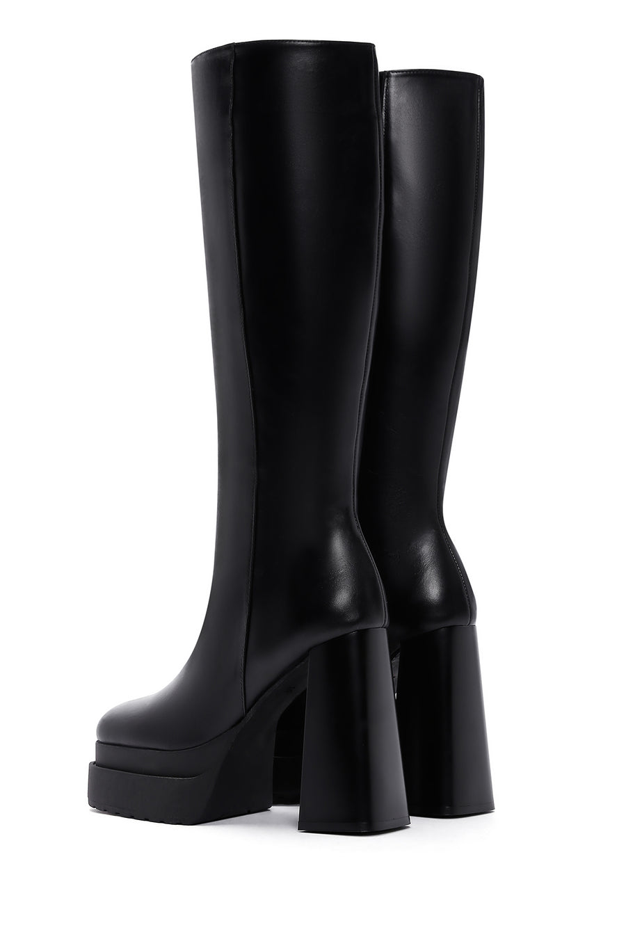 Women's Black Leather Platform High Heel Boots