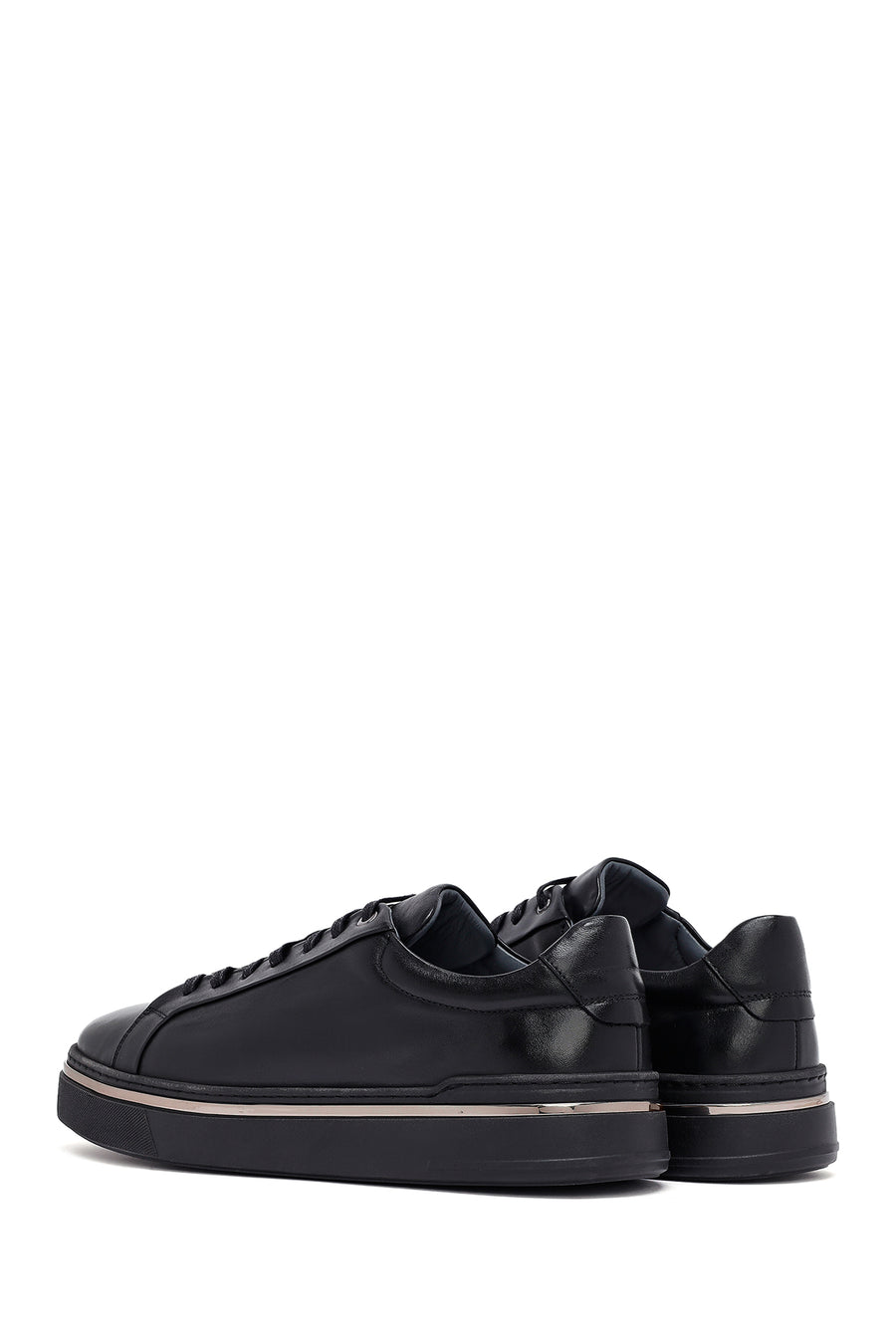 Men's Black Lace Up Leather Sneakers
