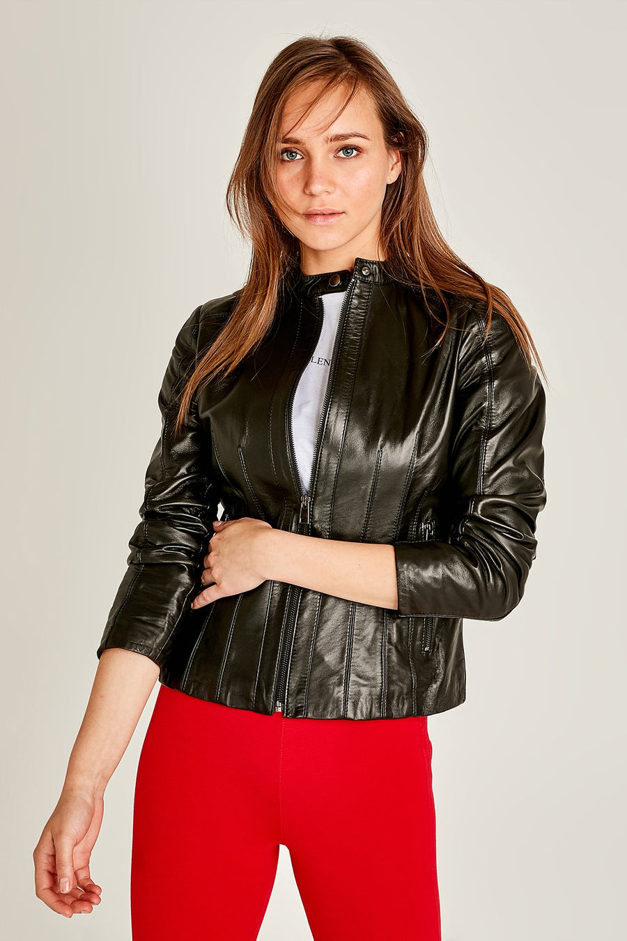 Joel Women's Black Stretch-Fit Leather Jacket