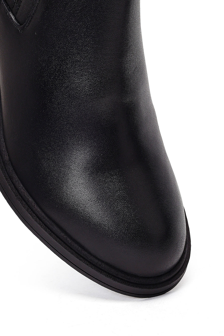 Women's Black Thick Heeled Leather Chelsea Boots
