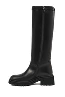 Women's Black Zippered Thick Soled Leather Boots | Derimod
