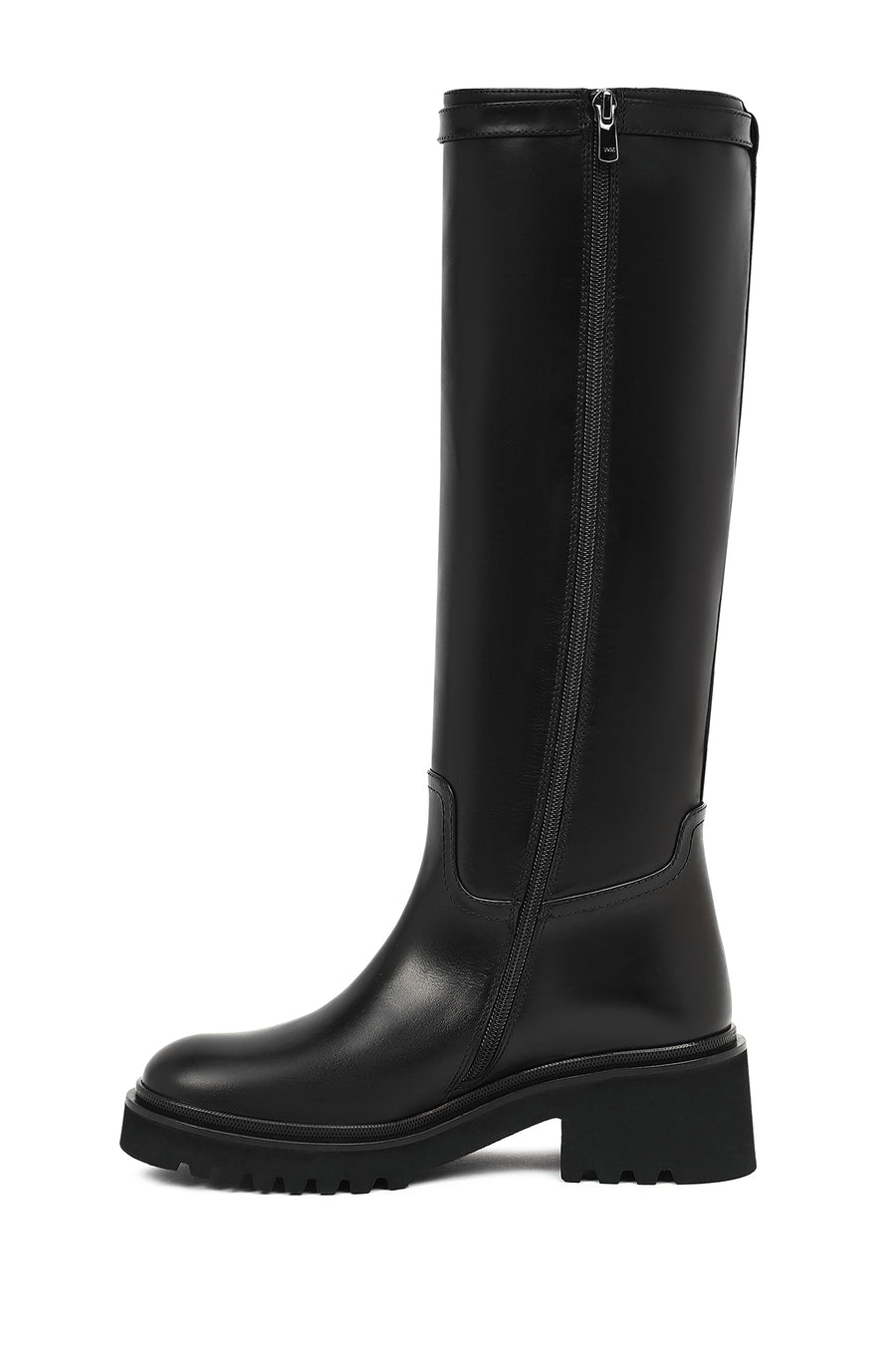 Women's Black Zippered Thick Soled Leather Boots