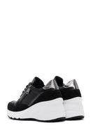 Women's Black Lace-Up Zipper Detailed Wedge Heel Leather Sneakers | Derimod