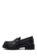 Woman Black Thick-Soled Leather Masculine Loafer | Derimod