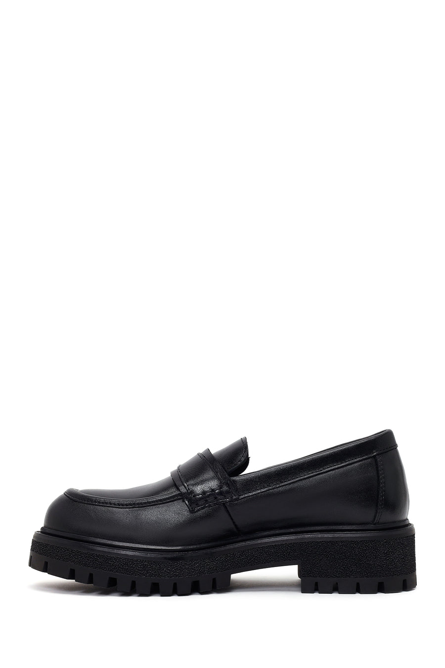 Woman Black Thick-Soled Leather Masculine Loafer