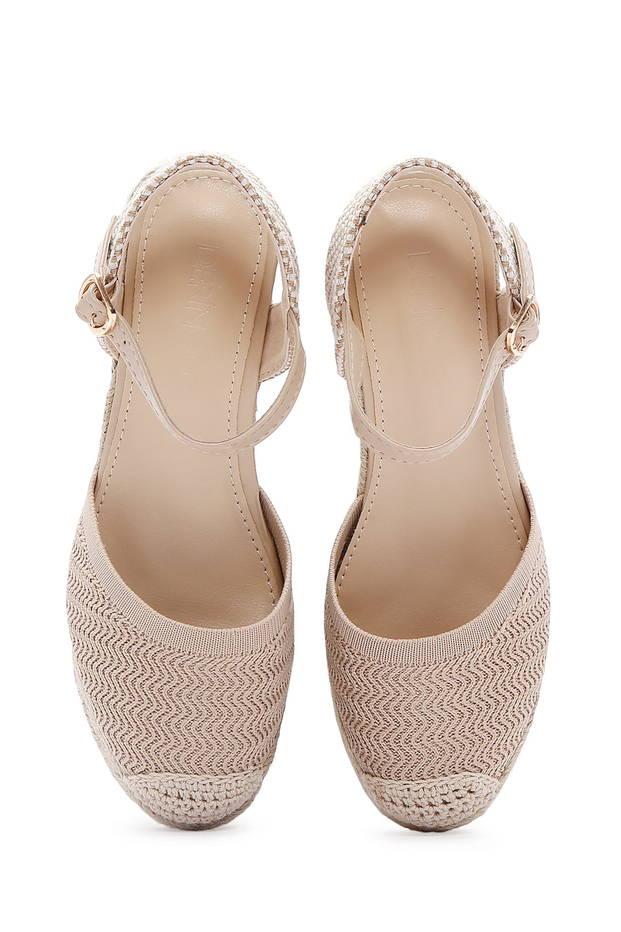 Women's Beige Ankle Strap Wedge Heeled Espadrille