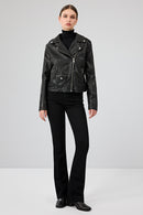 Blondy Women's Black Double Breasted Leather Jacket | Derimod
