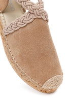 Women's Beige Suede Leather Espadrille | Derimod