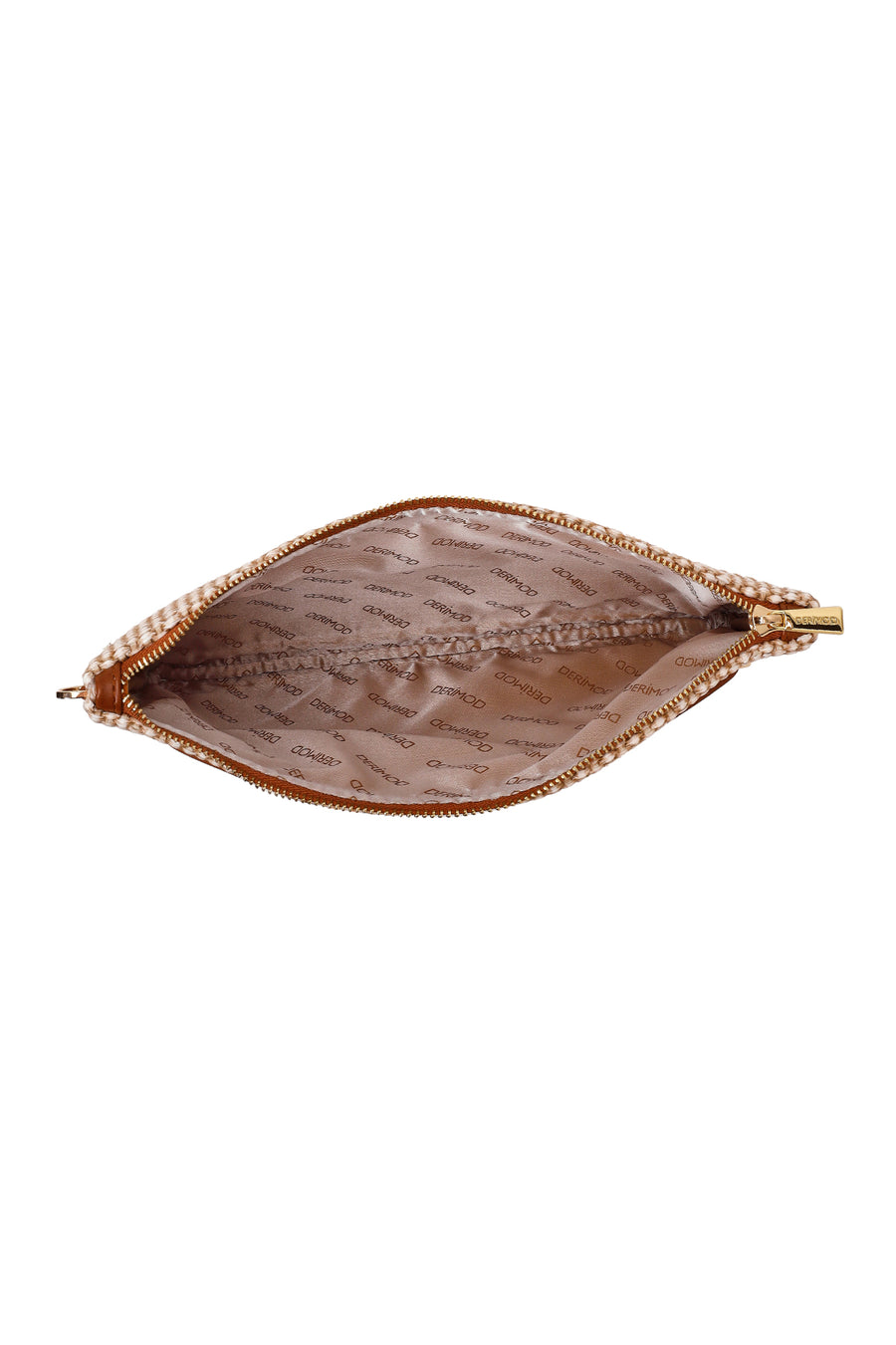 Woman Beige Wicker Clutch Bag with Long Chain Strap