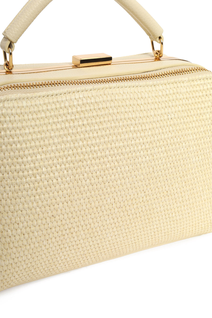 Women's Cream Long Strap Straw Handle Bag