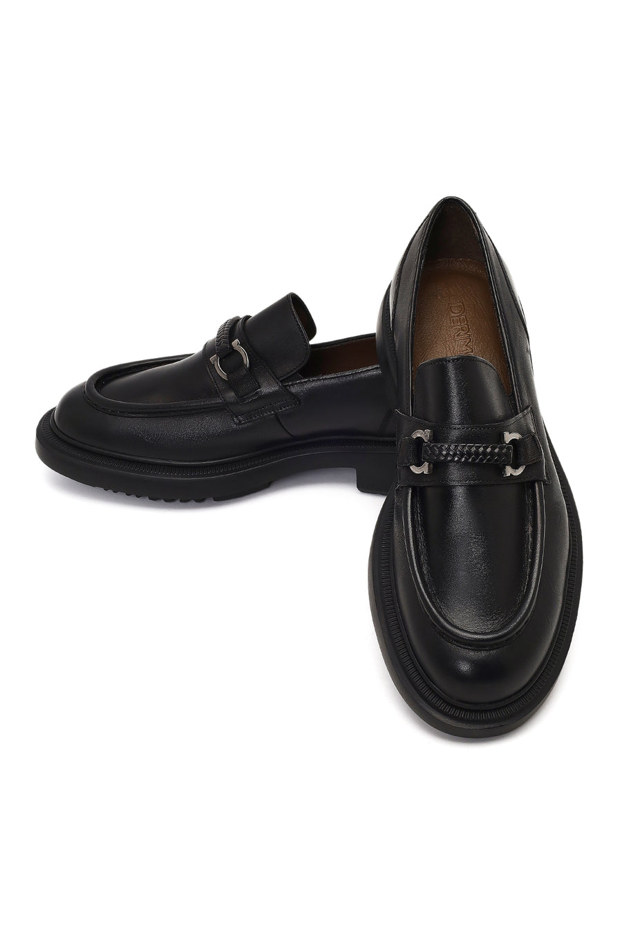 Men's Black Buckled Thick-Soled Leather Loafer