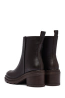 Woman Brown Zip Closure Chunky Heeled Leather Boots | Derimod