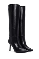 Women's Black Thin Heeled Leather Boots | Derimod