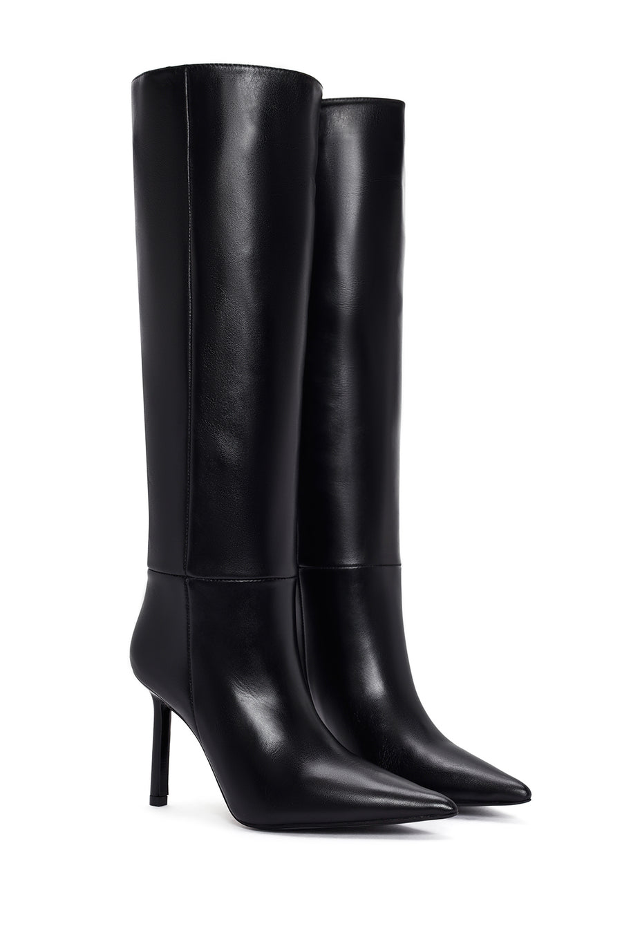 Women's Black Thin Heeled Leather Boots