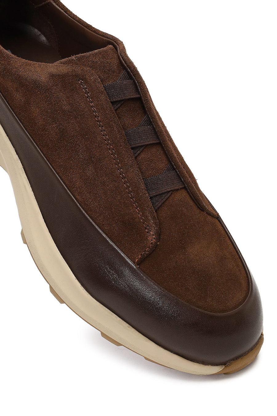 Erkek Kahverengi Kalın Tabanlı Deri Casual Sneaker