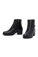 Woman Black Zip Closure Thick-Heeled Leather Boots | Derimod