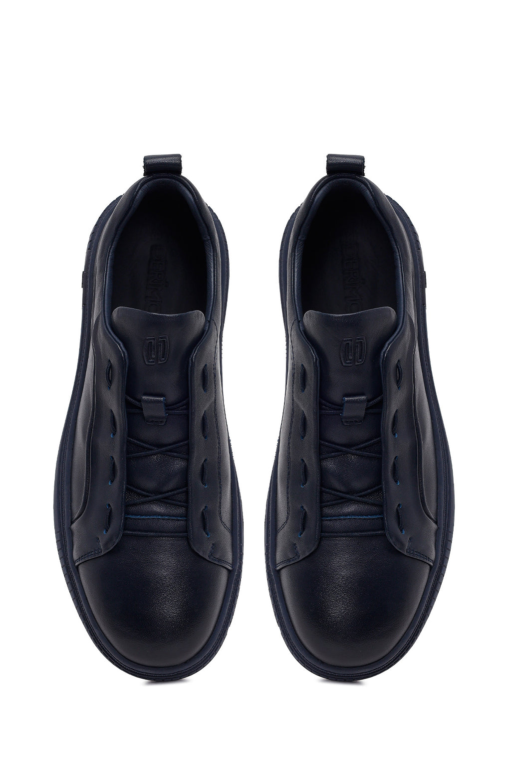 Erkek Lacivert Bağcıklı Deri Sneaker