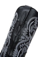 Women's Black Patterned Leather Cowboy Boots | Derimod