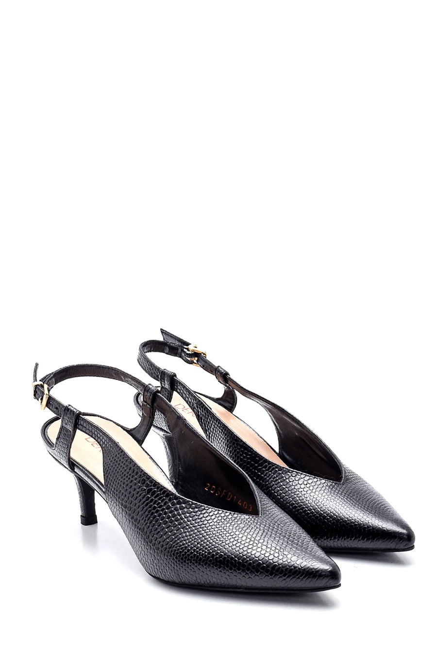 Women's Leather Printed Heeled Shoes