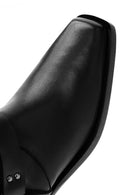 Women's Black Buckle Detailed Leather Cowboy Boots | Derimod